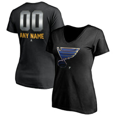 St. Louis Blues Women's Personalized Midnight Mascot Logo V-Neck T-Shirt - Black - NHL