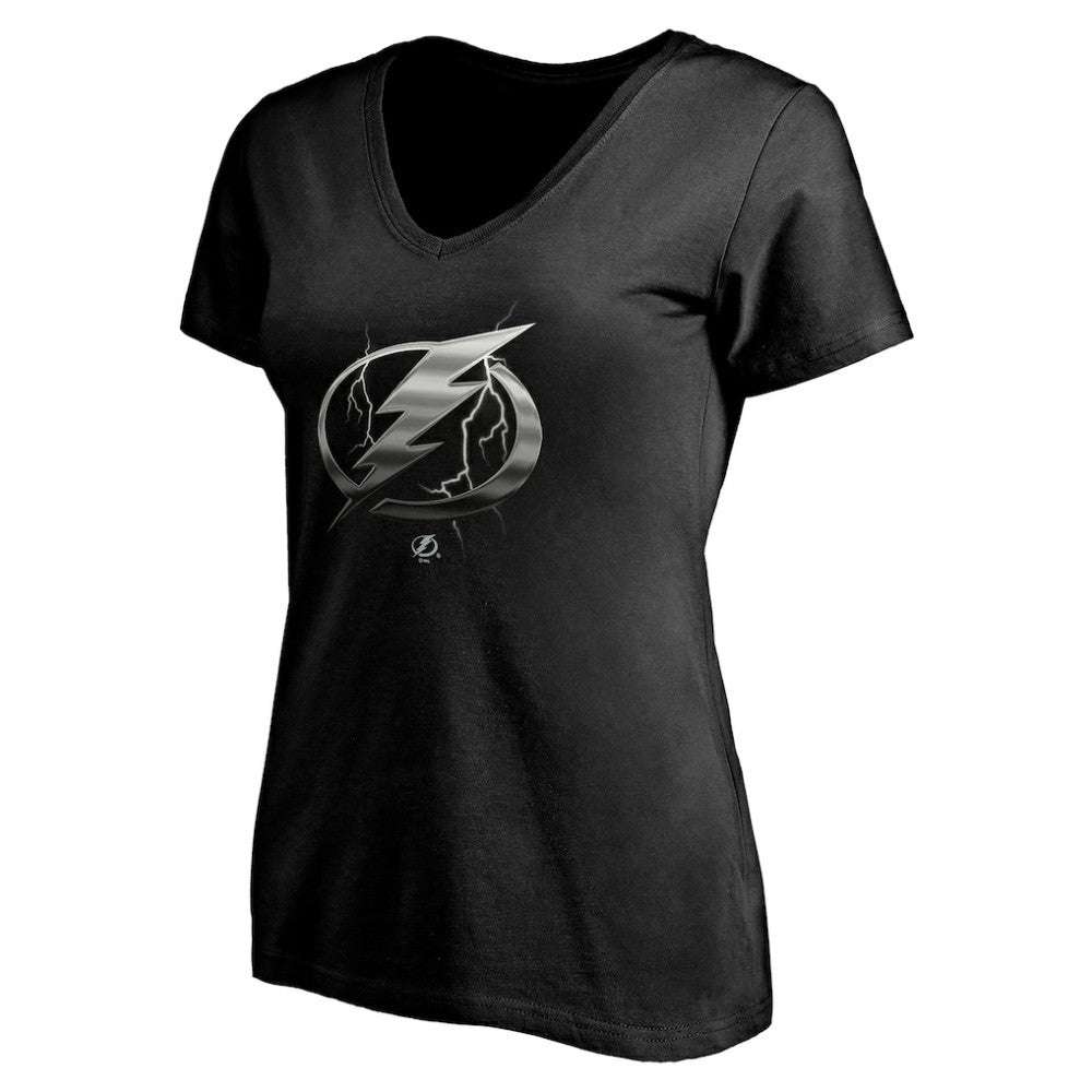 Tampa Bay Lightning Women's Personalized Midnight Mascot Logo V-Neck T-Shirt - Black - NHL
