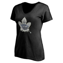 Toronto Maple Leafs Women's Personalized Midnight Mascot Logo V-Neck T-Shirt - Black - NHL