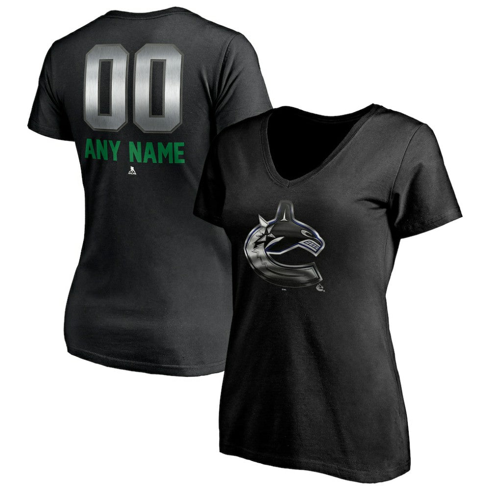 Vancouver Canucks Women's Personalized Midnight Mascot Logo V-Neck T-Shirt - Black - NHL