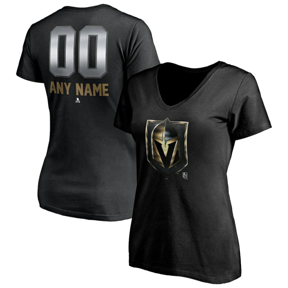 Vegas Golden Knights Women's Personalized Midnight Mascot Logo V-Neck T-Shirt - Black - NHL