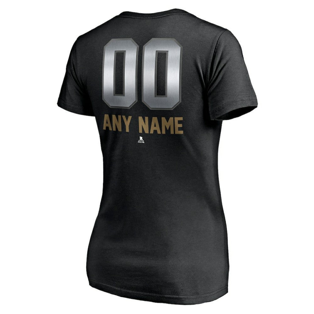Vegas Golden Knights Women's Personalized Midnight Mascot Logo V-Neck T-Shirt - Black - NHL