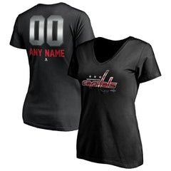 Washington Capitals Women's Personalized Midnight Mascot Logo V-Neck T-Shirt - Black - NHL