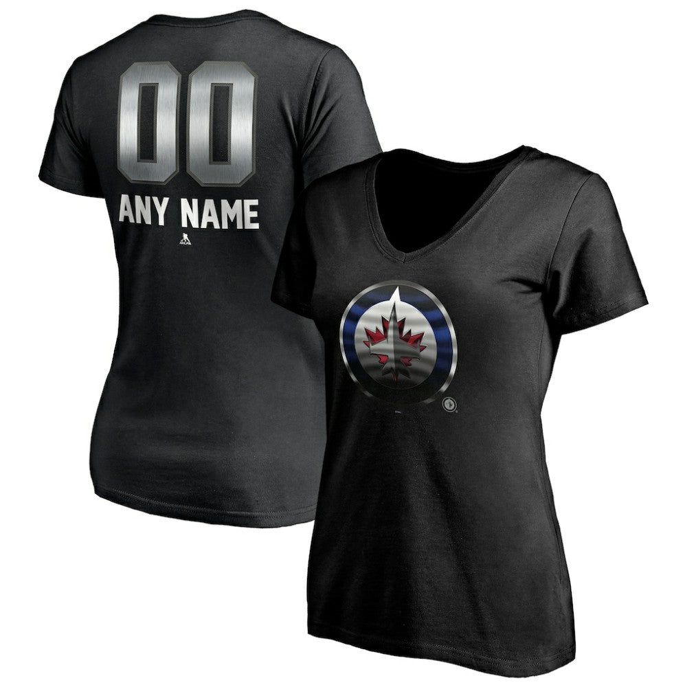 Winnipeg Jets Women's Personalized Midnight Mascot Logo V-Neck T-Shirt - Black - NHL