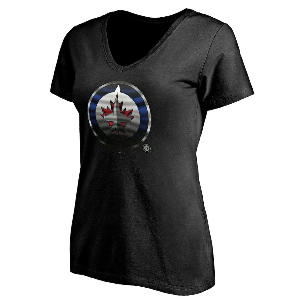 Winnipeg Jets Women's Personalized Midnight Mascot Logo V-Neck T-Shirt - Black - NHL
