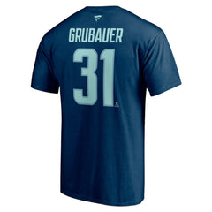 Philipp Grubauer Seattle Kraken Fanatics Authentic Stack Name & Number T-Shirt - Deep Sea Blue - NHL