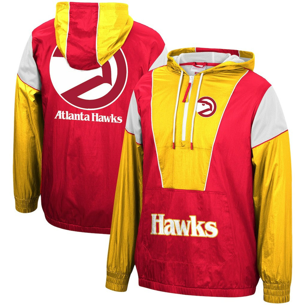 Atlanta Hawks Hardwood Classics Highlight Reel Windbreaker Half-Zip Hoodie Jacket Red/Yellow - NBA