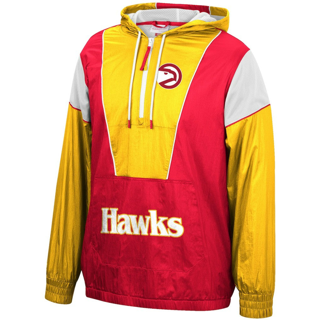 Atlanta Hawks Hardwood Classics Highlight Reel Windbreaker Half-Zip Hoodie Jacket Red/Yellow - NBA