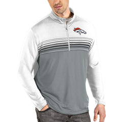 Denver Broncos Antigua Pace Quarter-Zip Pullover Jacket White/Gray | NFL