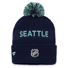 Seattle Kraken Fanatics 2022 NHL Draft Authentic Pro Cuffed Knit Hat with Pom - Deep Sea Blue/Light Blue - NHL