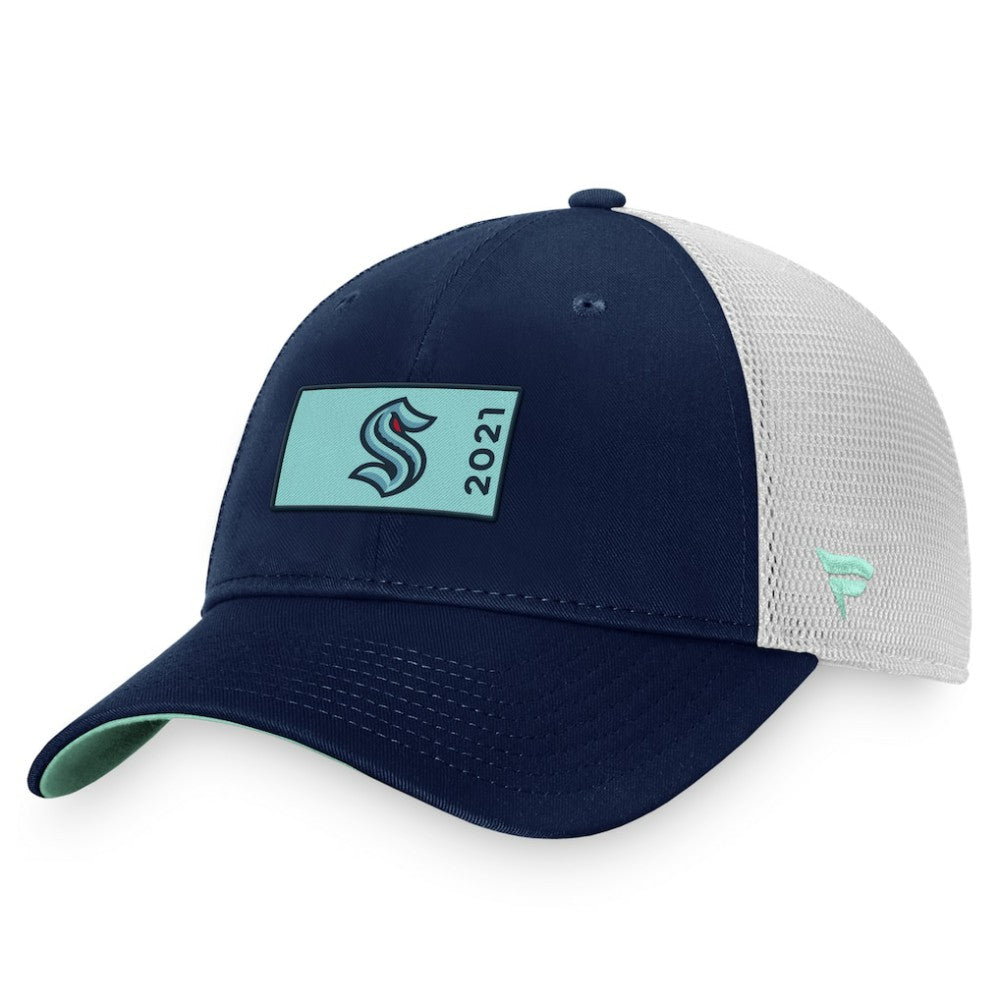 Seattle Kraken Fanatics Authentic Pro Rink Trucker Snapback Hat - Deep Sea Blue/White - NHL