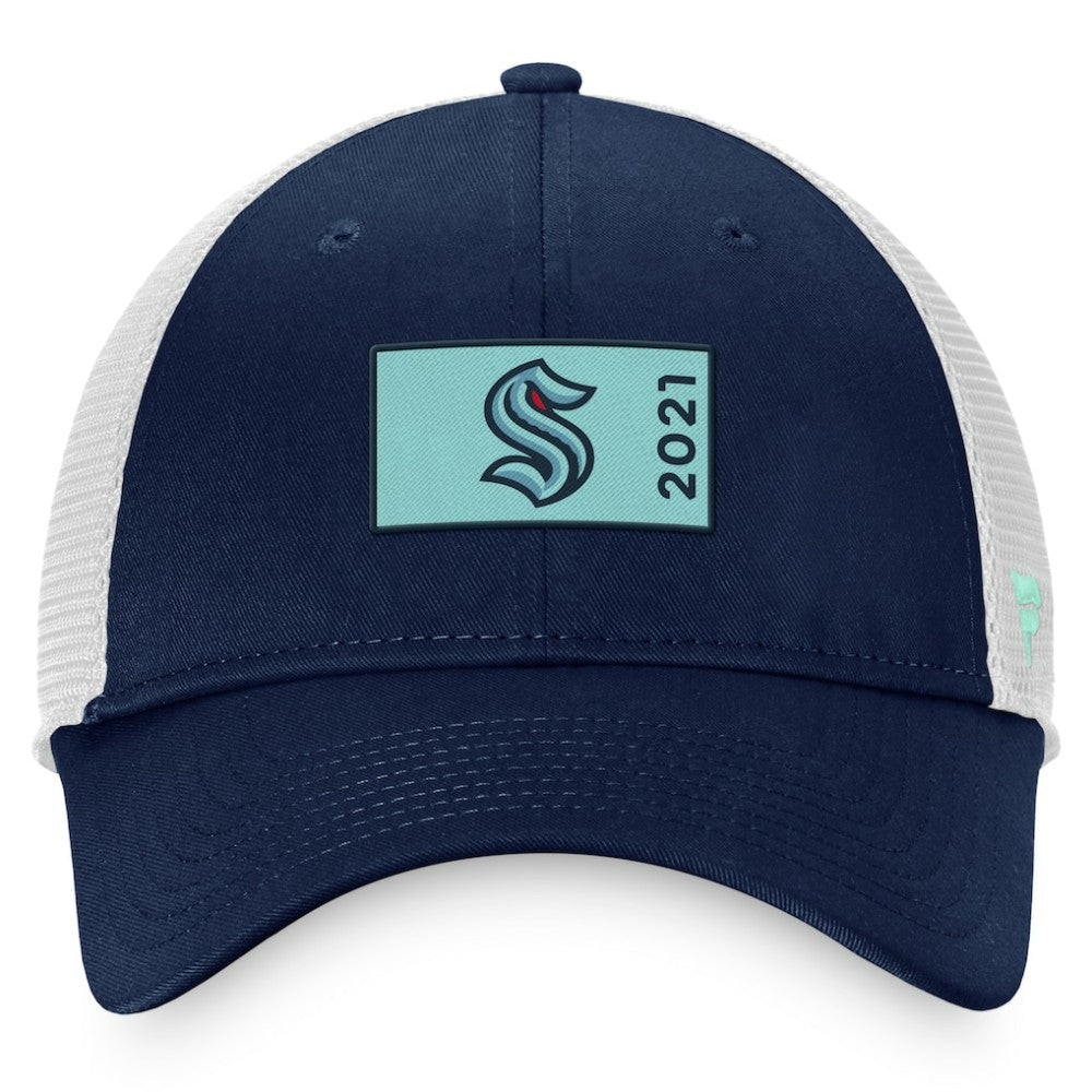 Seattle Kraken Fanatics Authentic Pro Rink Trucker Snapback Hat - Deep Sea Blue/White - NHL