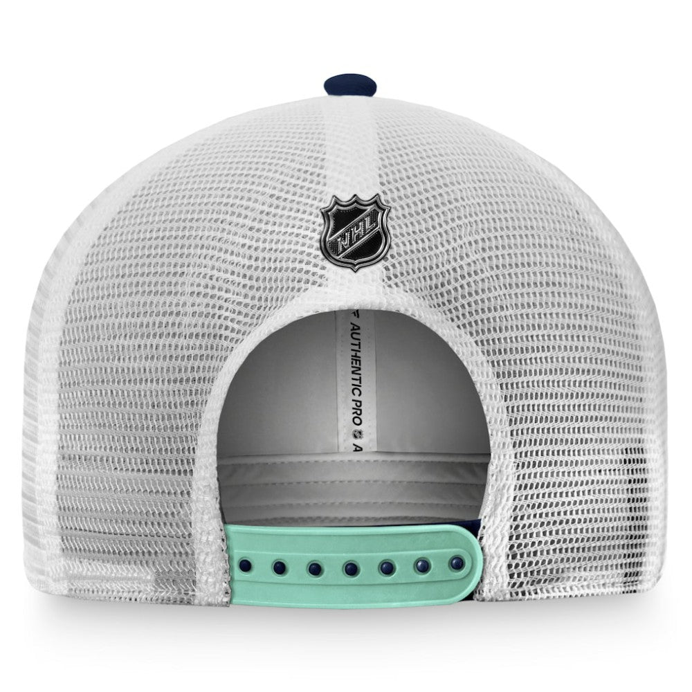 Seattle Kraken Fanatics Authentic Pro Rink Trucker Snapback Hat - Deep Sea Blue/White - NHL