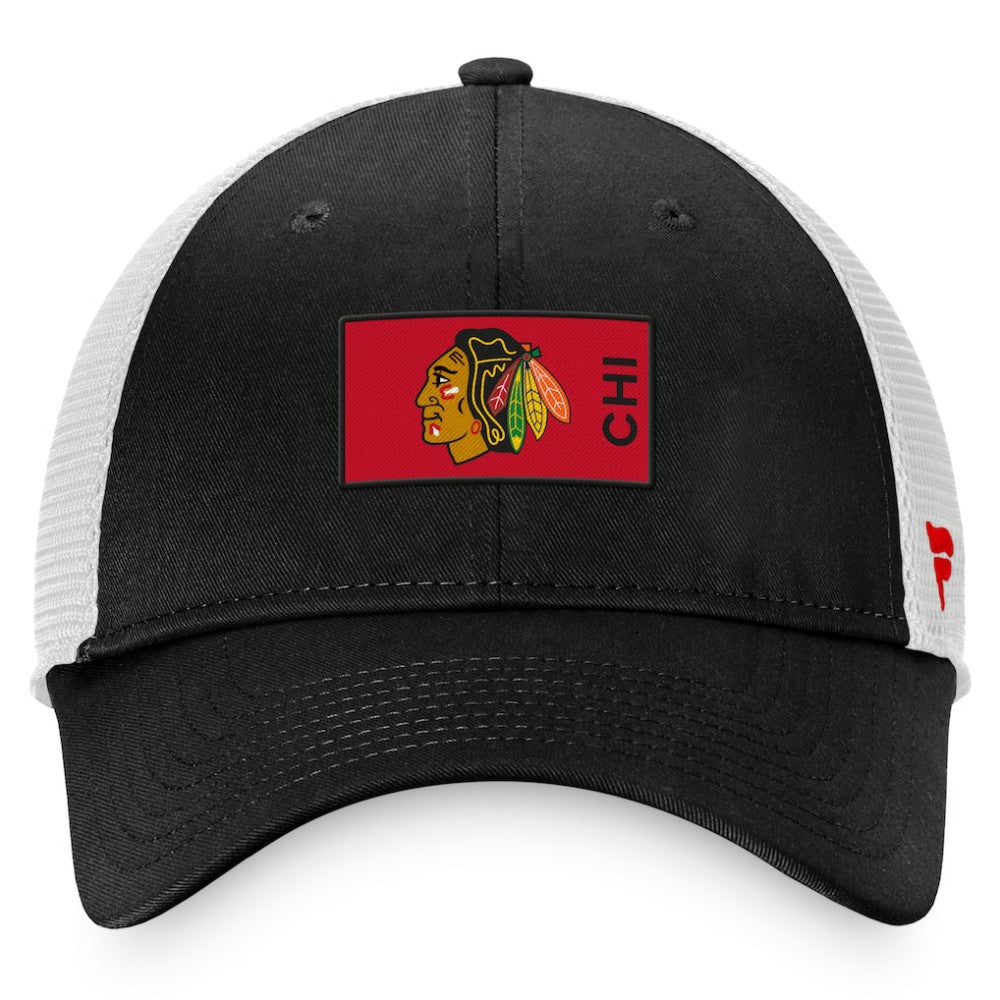 Chicago Blackhawks Fanatics Authentic Pro Rink Trucker Snapback Hat - Black/White - NHL