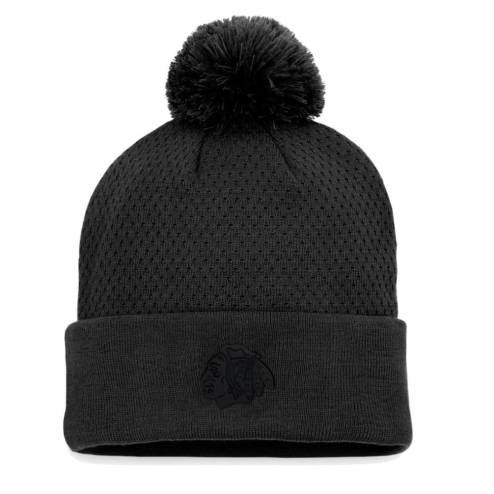 Chicago Blackhawks Fanatics Women's Authentic Pro Road Cuffed Knit Hat with Pom - Black - NHL