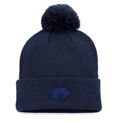 Nashville Predators Fanatics Women's Authentic Pro Road Cuffed Knit Hat with Pom - Navy - NHL