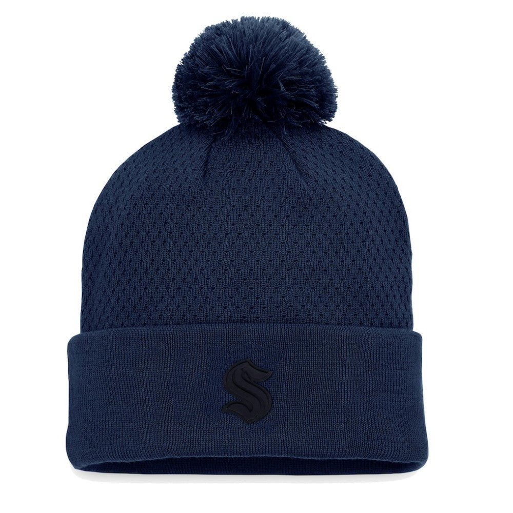 Seattle Kraken Fanatics Women's Authentic Pro Road Cuffed Knit Hat with Pom - Deep Sea Blue - NHL