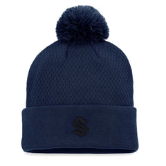 Seattle Kraken Fanatics Women's Authentic Pro Road Cuffed Knit Hat with Pom - Deep Sea Blue - NHL