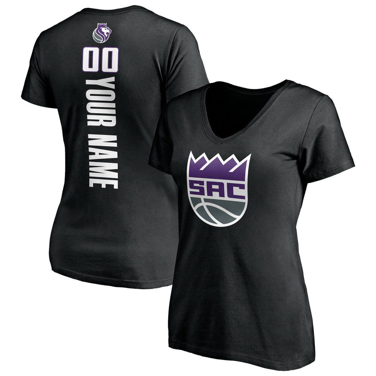 Sacramento Kings Women's Personalized Playmaker Team V-Neck T-Shirt Black - NBA