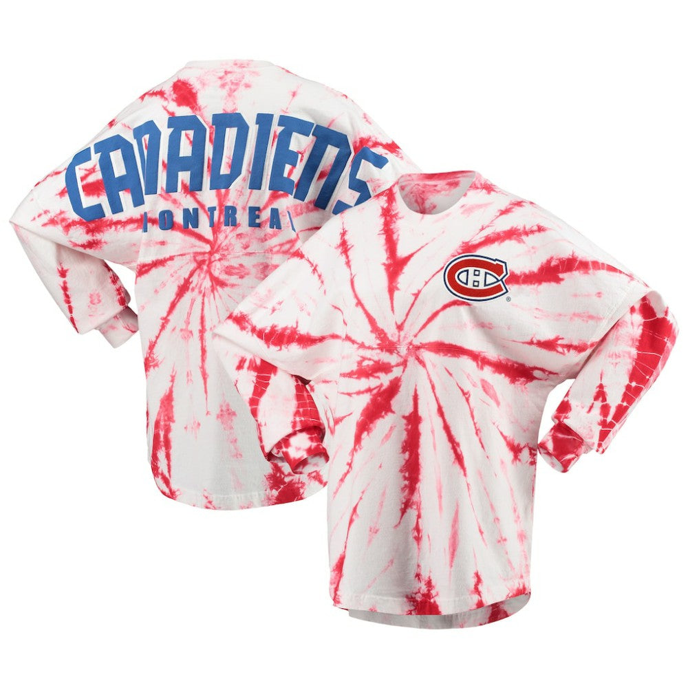 Montreal Canadiens Women's Spiral Tie-Dye Long Sleeve T-Shirt - Red - NHL