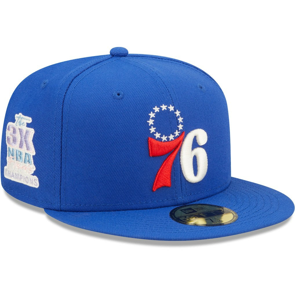 Philadelphia 76ers 3x NBA Finals Champions Pop Sweat 59FIFTY Fitted Hat Royal - NBA