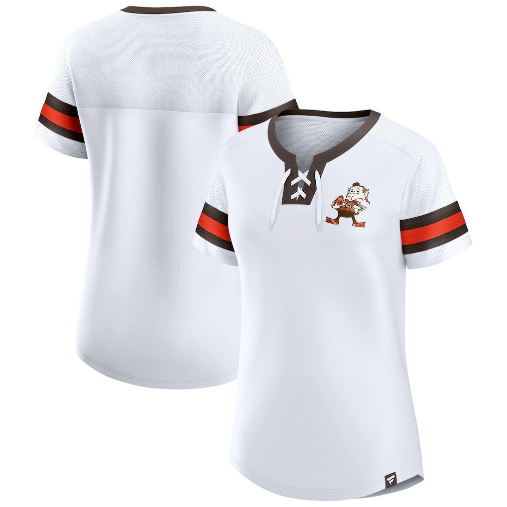Cleveland Browns Women's Brownie The Elf Gridiron Classics Sunday Best Lace-Up T-Shirt White | Fanatics