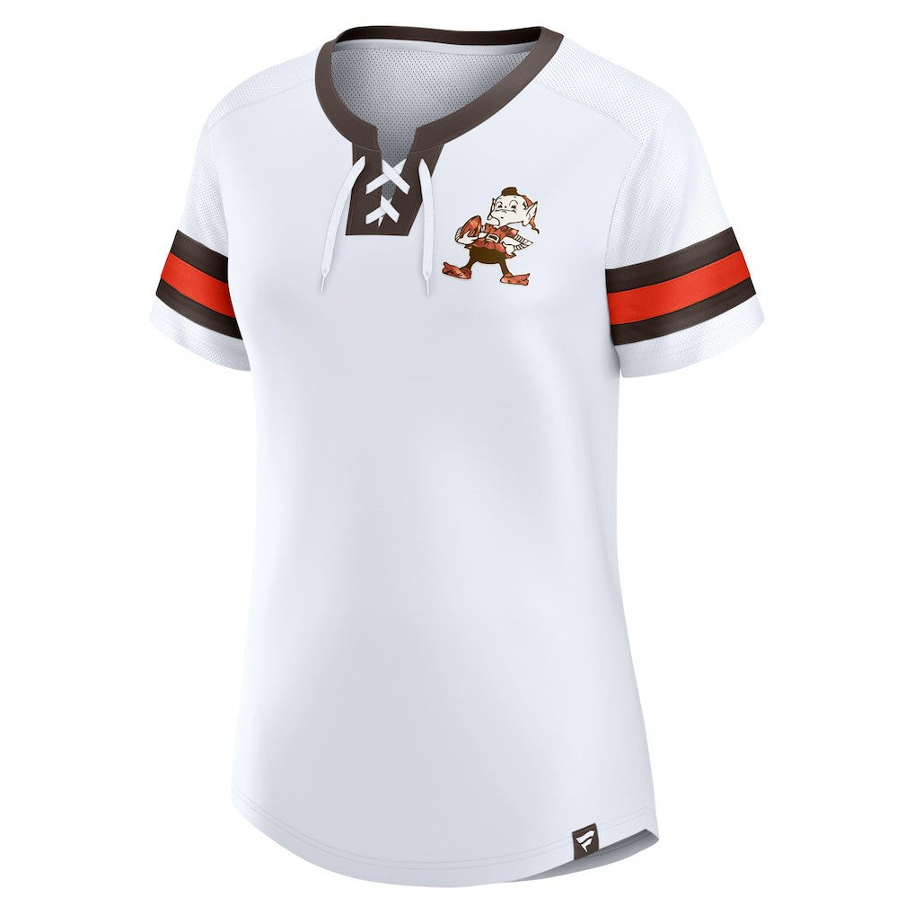 Cleveland Browns Women's Brownie The Elf Gridiron Classics Sunday Best Lace-Up T-Shirt White | Fanatics
