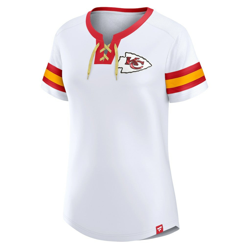 Kansas City Chiefs Women's Sunday Best Lace-Up T-Shirt White | Fanatics