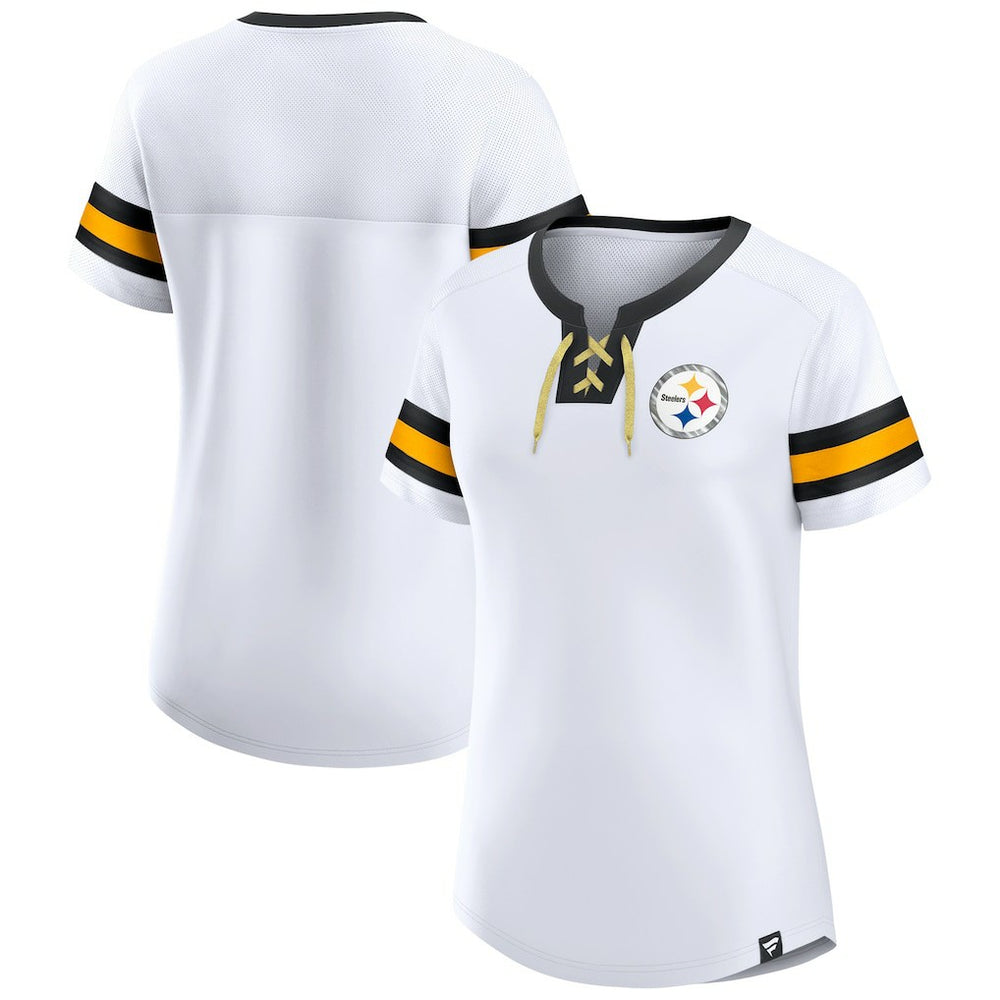 Pittsburgh Steelers Women's Sunday Best Lace-Up T-Shirt White | Fanatics
