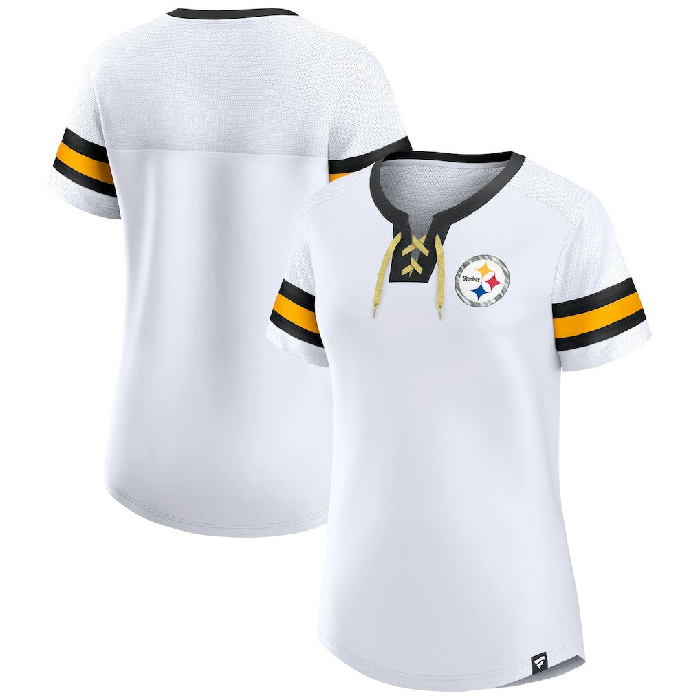 Pittsburgh Steelers Women's Sunday Best Lace-Up T-Shirt White | Fanatics
