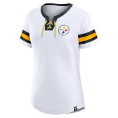 Pittsburgh Steelers Women's Sunday Best Lace-Up T-Shirt White | Fanatics