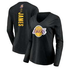 LeBron James Los Angeles Lakers Women's #6 Playmaker Name & Number Long Sleeve V-Neck T-Shirt Black - NBA
