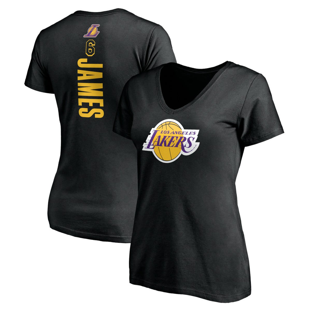 LeBron James Los Angeles Lakers Women's #6 Playmaker Name & Number V-Neck T-Shirt Black - NBA