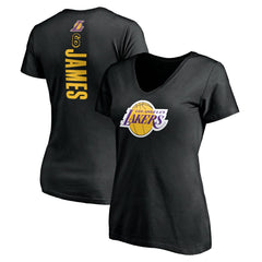 LeBron James Los Angeles Lakers Women's #6 Playmaker Name & Number V-Neck T-Shirt Black - NBA