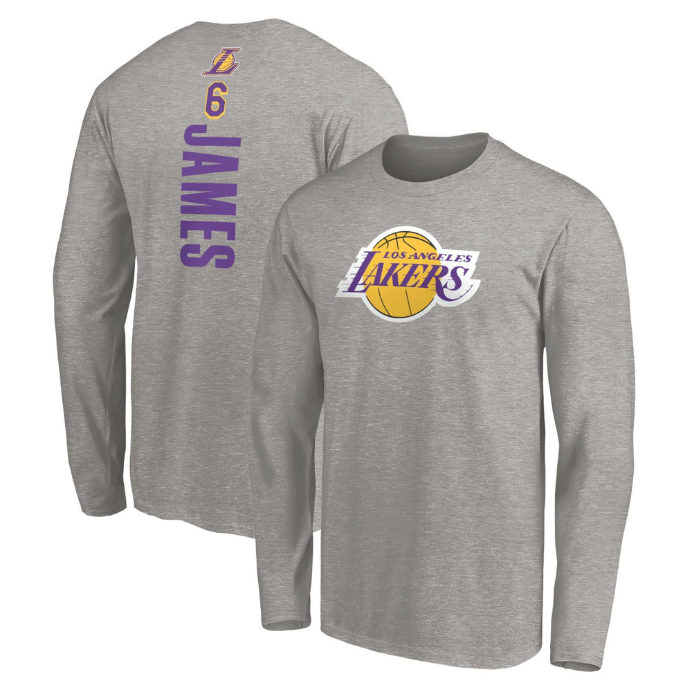 LeBron James Los Angeles Lakers #6 Playmaker Name & Number Long Sleeve T-Shirt Heathered Gray - NBA