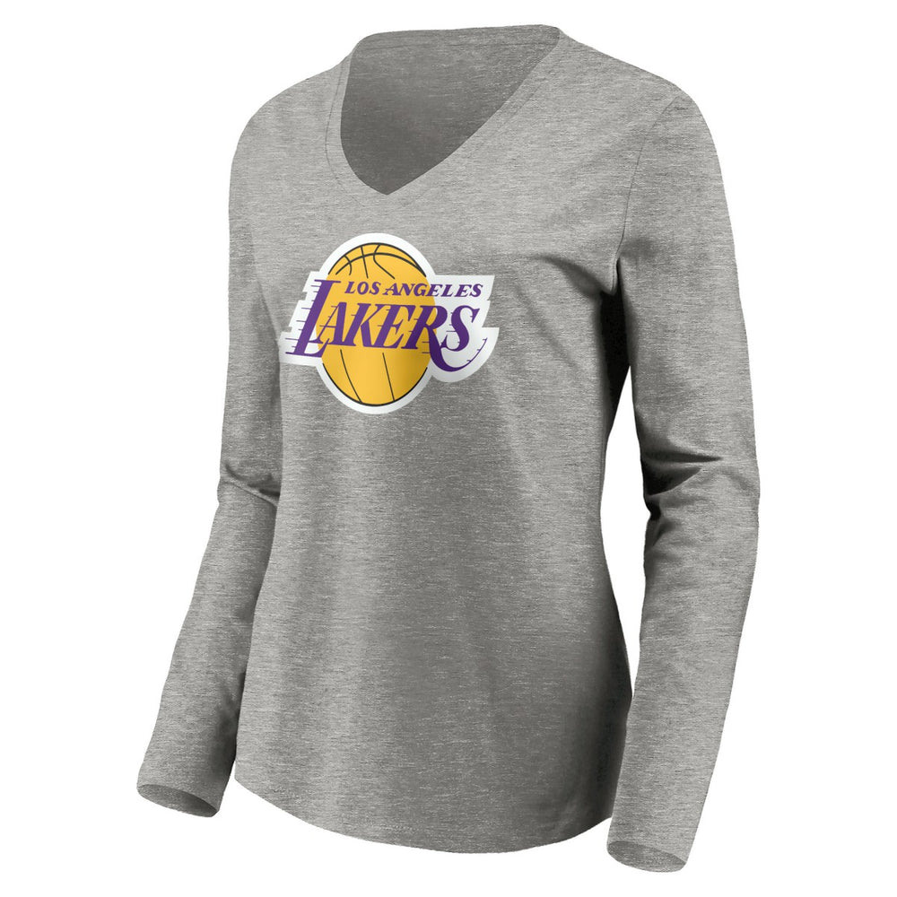LeBron James Los Angeles Lakers Women's #6 Playmaker Name & Number Long Sleeve V-Neck T-Shirt Heathered Gray - NBA