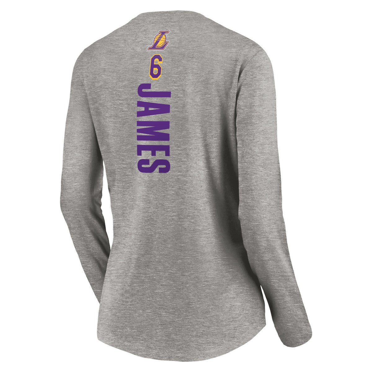 LeBron James Los Angeles Lakers Women's #6 Playmaker Name & Number Long Sleeve V-Neck T-Shirt Heathered Gray - NBA