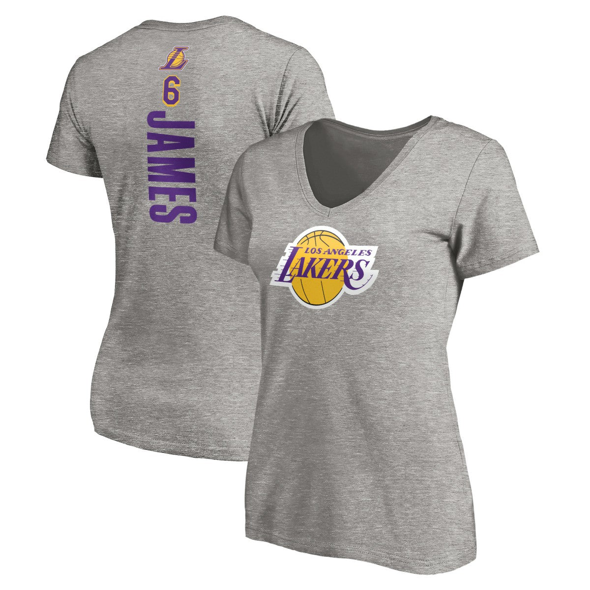 LeBron James Los Angeles Lakers Women's #6 Playmaker Name & Number V-Neck T-Shirt Heathered Gray - NBA