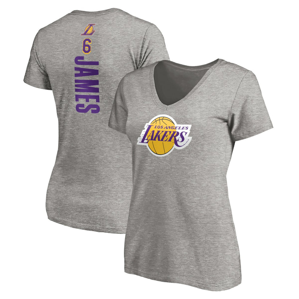 LeBron James Los Angeles Lakers Women's #6 Playmaker Name & Number V-Neck T-Shirt Heathered Gray - NBA