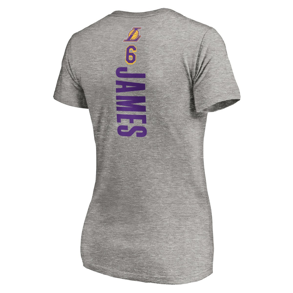 LeBron James Los Angeles Lakers Women's #6 Playmaker Name & Number V-Neck T-Shirt Heathered Gray - NBA