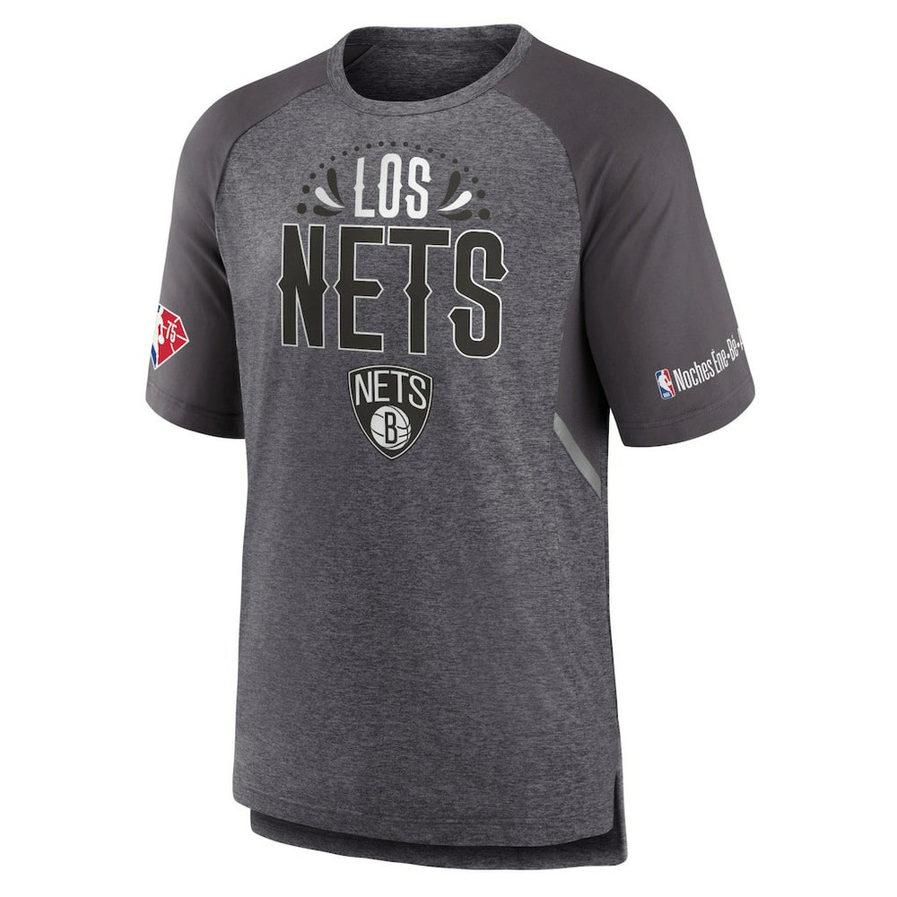Brooklyn Nets 2022 Noches Ene-Be-A Core Shooting Raglan T-Shirt Heathered Gray - NBA