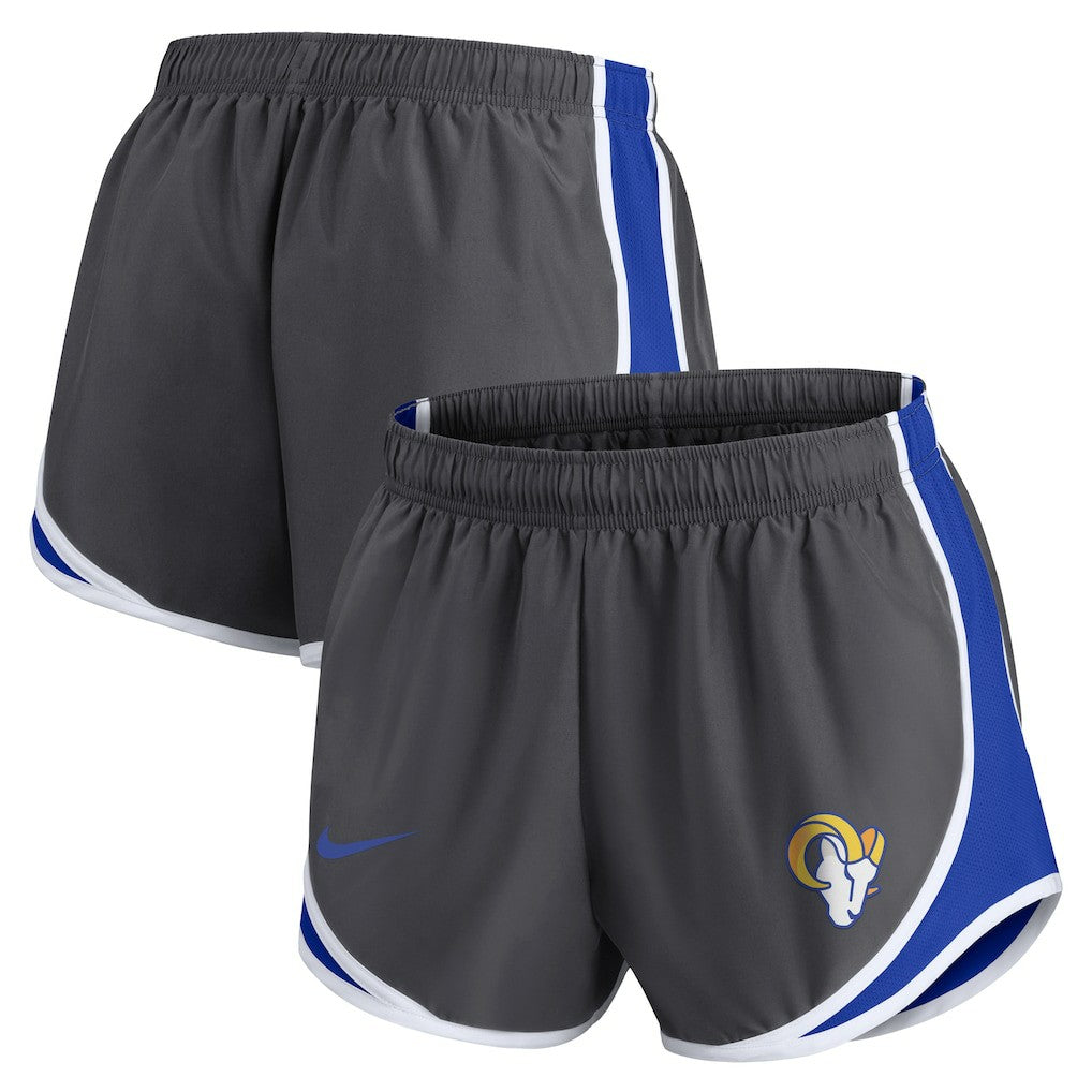 Los Angeles Rams Women's Team Logo Performance Tempo Shorts Charcoal | Nike for Sale