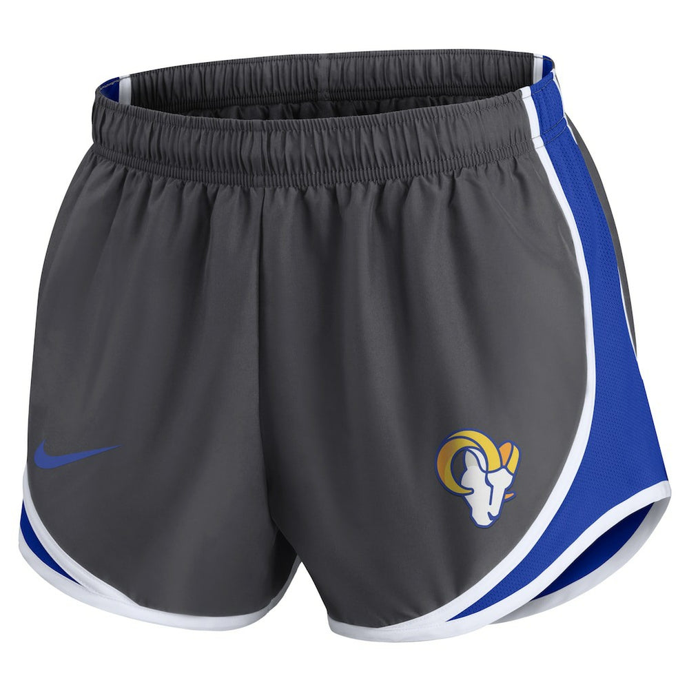 Los Angeles Rams Women's Team Logo Performance Tempo Shorts Charcoal | Nike for Sale