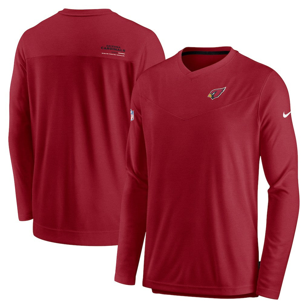 Arizona Cardinals Sideline Coach Chevron Lock Up Long Sleeve V-Neck Performance T-Shirt Cardinal | Nike for Sale