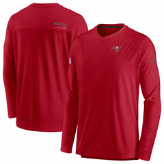 Tampa Bay Buccaneers Sideline Coach Chevron Lock Up Long Sleeve V-Neck Performance T-Shirt Red | Nike for Sale