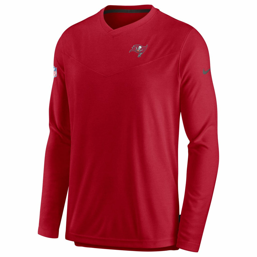 Tampa Bay Buccaneers Sideline Coach Chevron Lock Up Long Sleeve V-Neck Performance T-Shirt Red | Nike for Sale