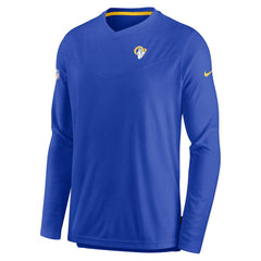 Los Angeles Rams Sideline Coach Chevron Lock Up Long Sleeve V-Neck Performance T-Shirt Royal | Nike for Sale