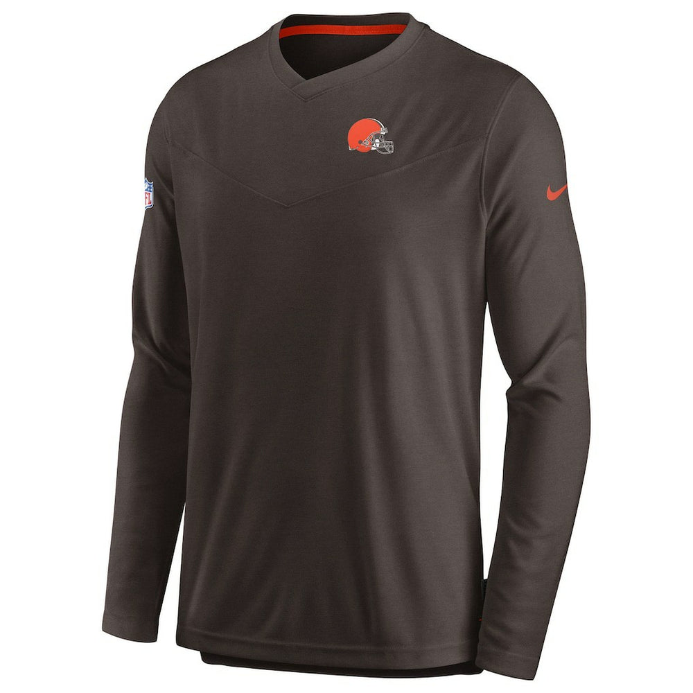 Cleveland Browns Sideline Coach Chevron Lock Up Long Sleeve V-Neck Performance T-Shirt Brown | Nike for Sale