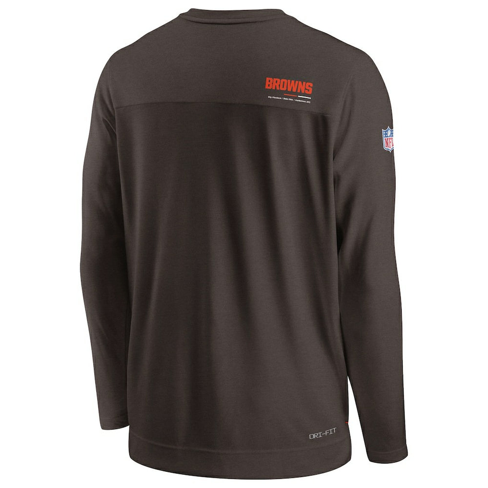 Cleveland Browns Sideline Coach Chevron Lock Up Long Sleeve V-Neck Performance T-Shirt Brown | Nike for Sale