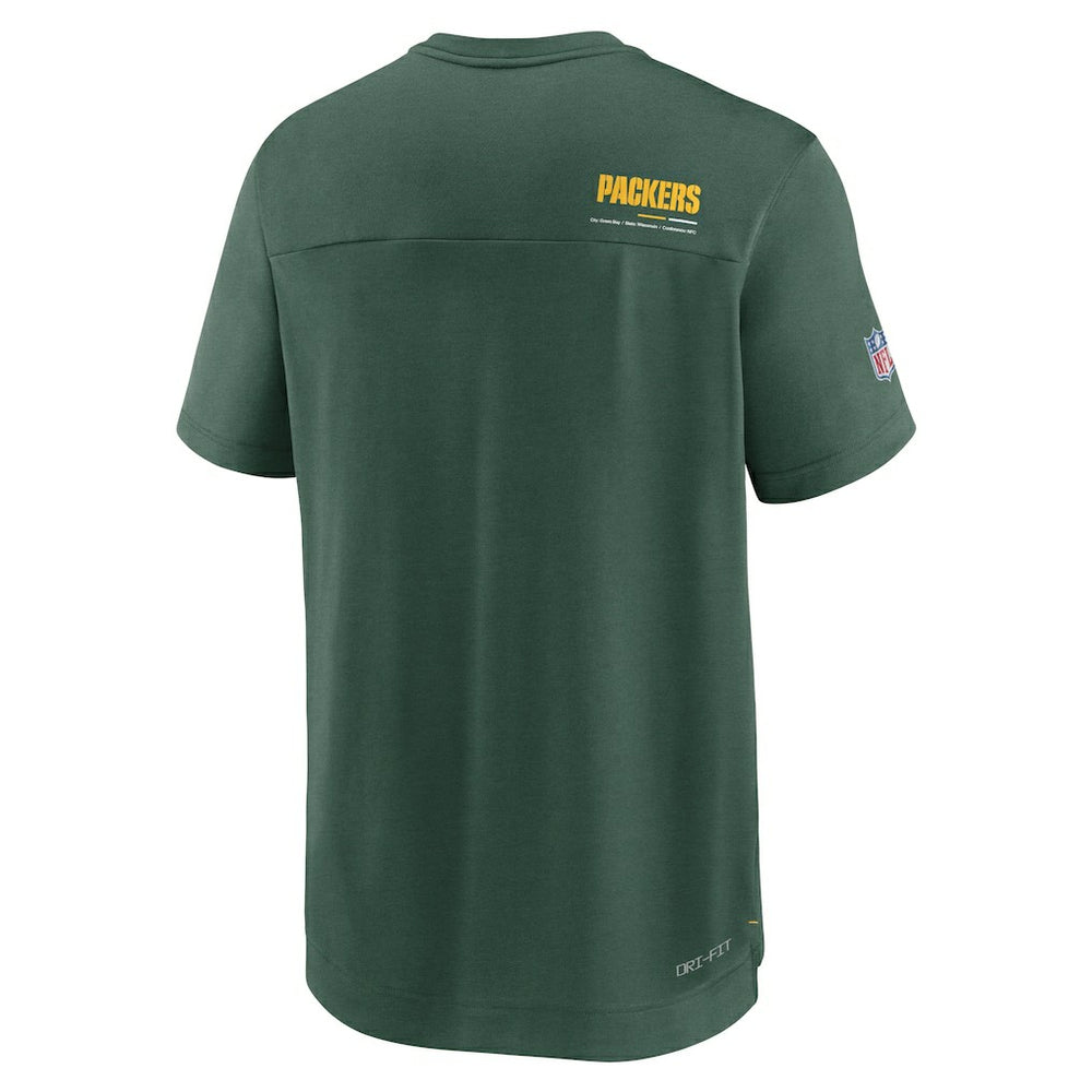 Green Bay Packers Sideline Coach Chevron Lock Up Logo V-Neck Performance T-Shirt Heather Kelly Green | Nike for Sale